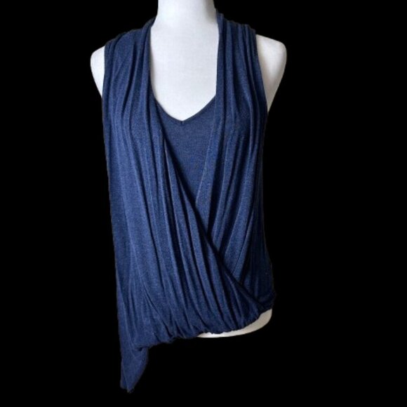 ELLA MOSS Drape Front Layered Tank Top Shirt Size Medium Blue Heathered Grey - Picture 2 of 11